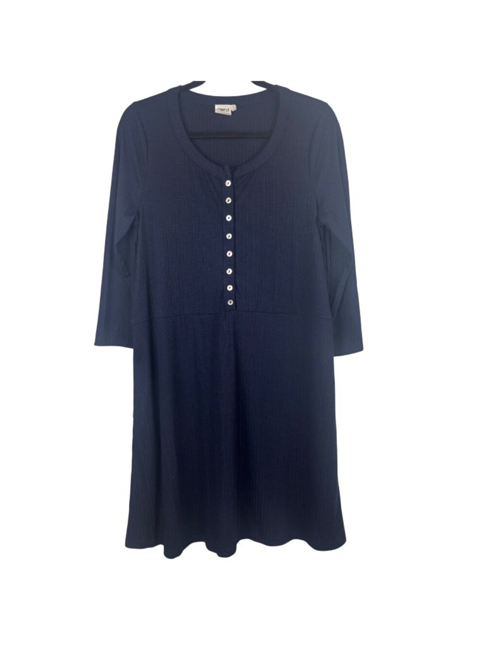 ✨3/$30 Suzanne Betro S Navy Button-Front 3/4 Sleeve Dress Casual Ribbed Henley